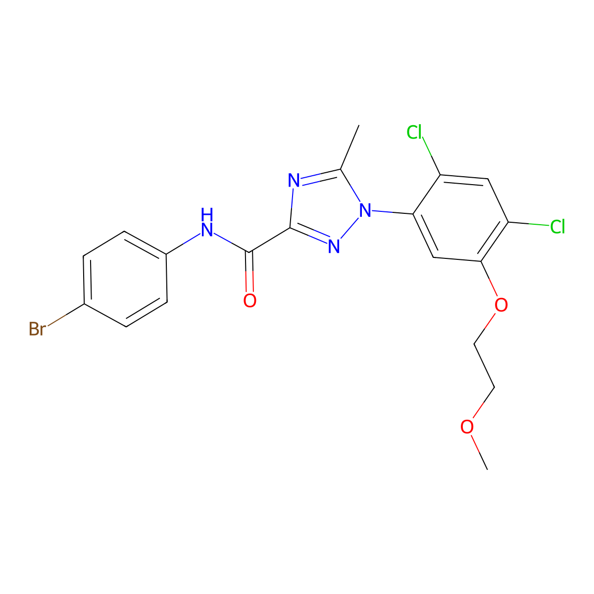 N-(4-bromophenyl)-1-[2,4-dichloro-5-(2-methoxyethoxy)phenyl]-5-methyl-1H-1,2,4-triazole-3-carboxamide molecular structure, CAS 400088-25-7