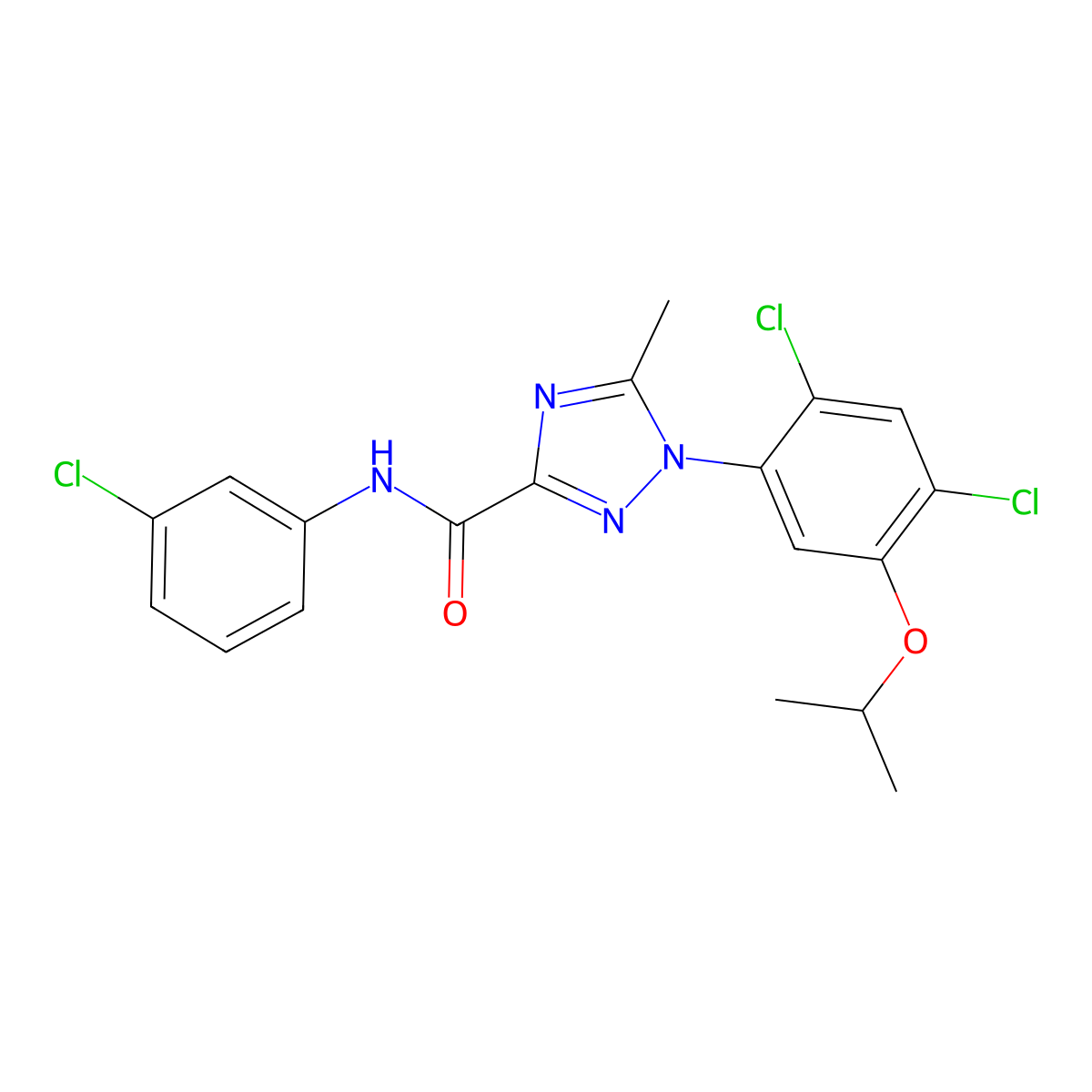 N-(3-chlorophenyl)-1-(2,4-dichloro-5-isopropoxyphenyl)-5-methyl-1H-1,2,4-triazole-3-carboxamide molecular structure, CAS 400088-32-6
