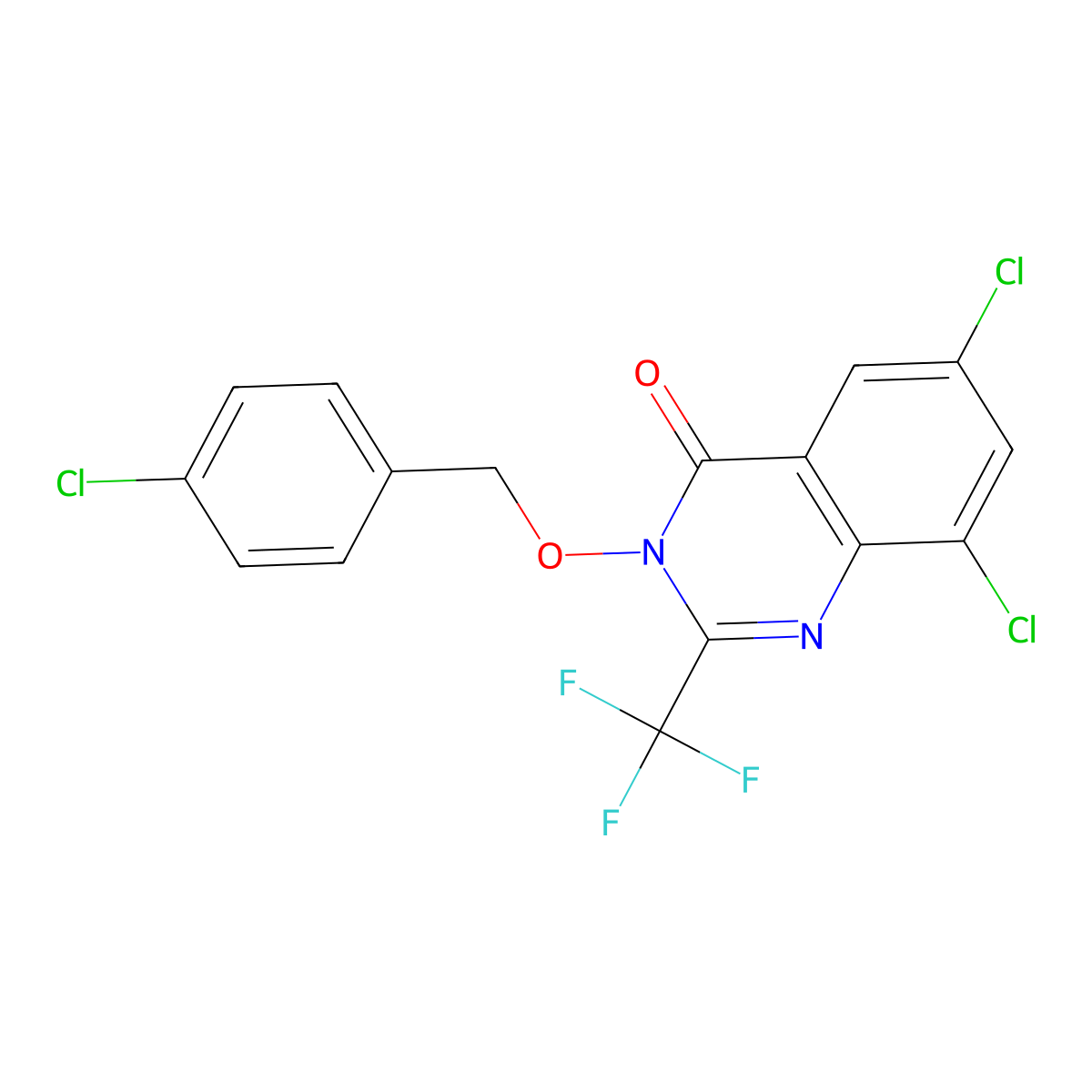 6,8-Dichloro-3-[(4-chlorophenyl)methoxy]-2-(trifluoromethyl)quinazolin-4-one molecular structure, CAS 400088-43-9