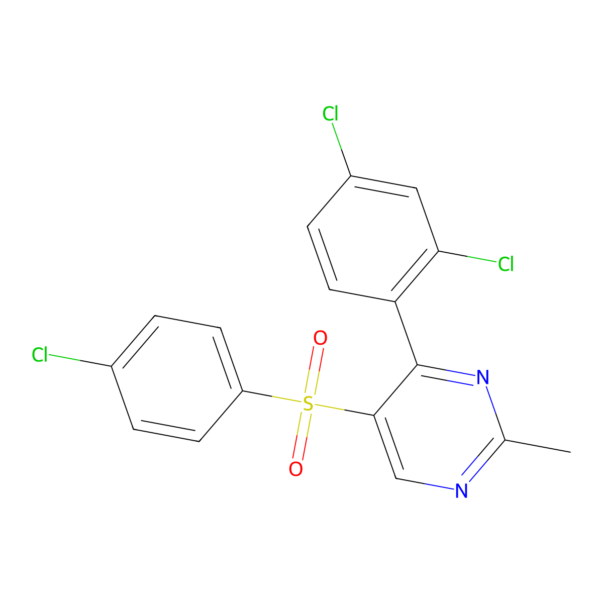 4-Chlorophenyl 4-(2,4-dichlorophenyl)-2-methyl-5-pyrimidinyl sulfone molecular structure, CAS 400089-30-7