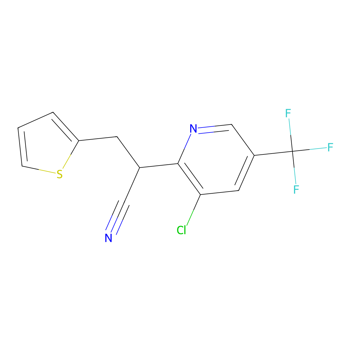 2-[3-Chloro-5-(trifluoromethyl)-2-pyridinyl]-3-(2-thienyl)propanenitrile molecular structure, CAS 400089-35-2