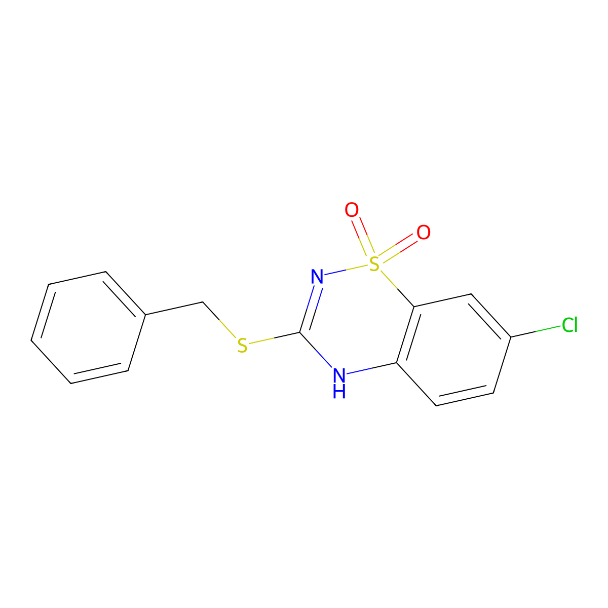 3-(benzylthio)-7-chloro-4H-benzo[e][1,2,4]thiadiazine 1,1-dioxide molecular structure, CAS 40009-50-5