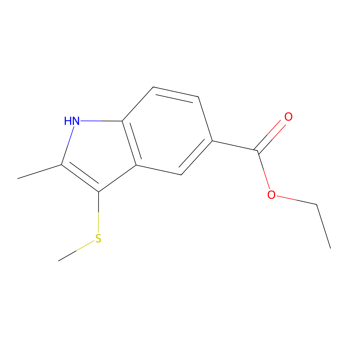 Ethyl 2-methyl-3-(methylsulfanyl)-1H-indole-5-carboxylate molecular structure, CAS 40015-20-1