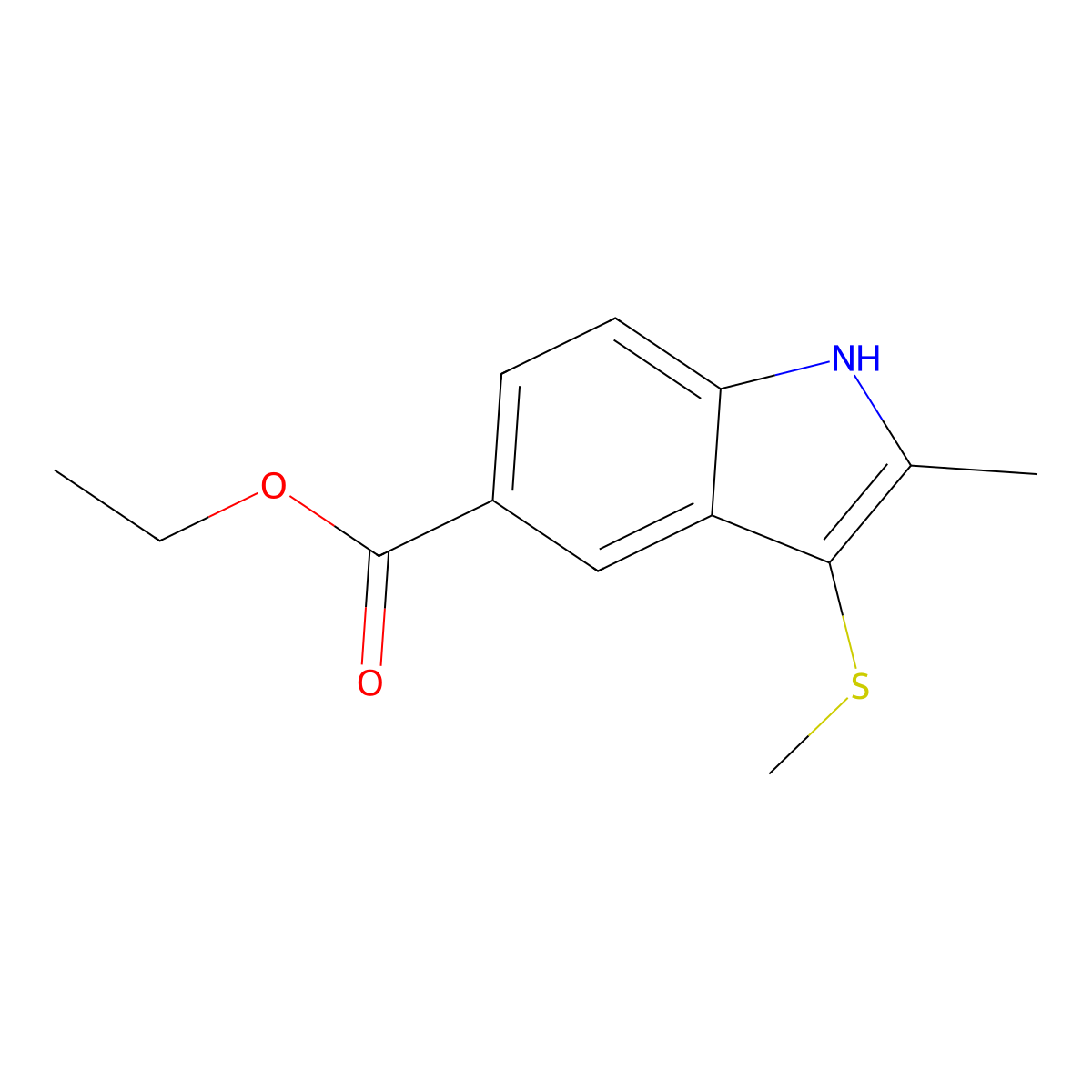 Ethyl 2-methyl-3-(methylsulfanyl)-1H-indole-5-carboxylate molecular structure, CAS 40015-20-1