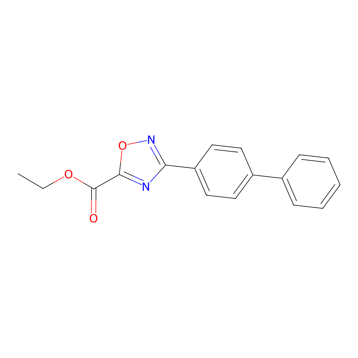 Ethyl 3-biphenyl-4-yl-1,2,4-oxadiazole-5-carboxylate molecular structure, CAS 40019-23-6