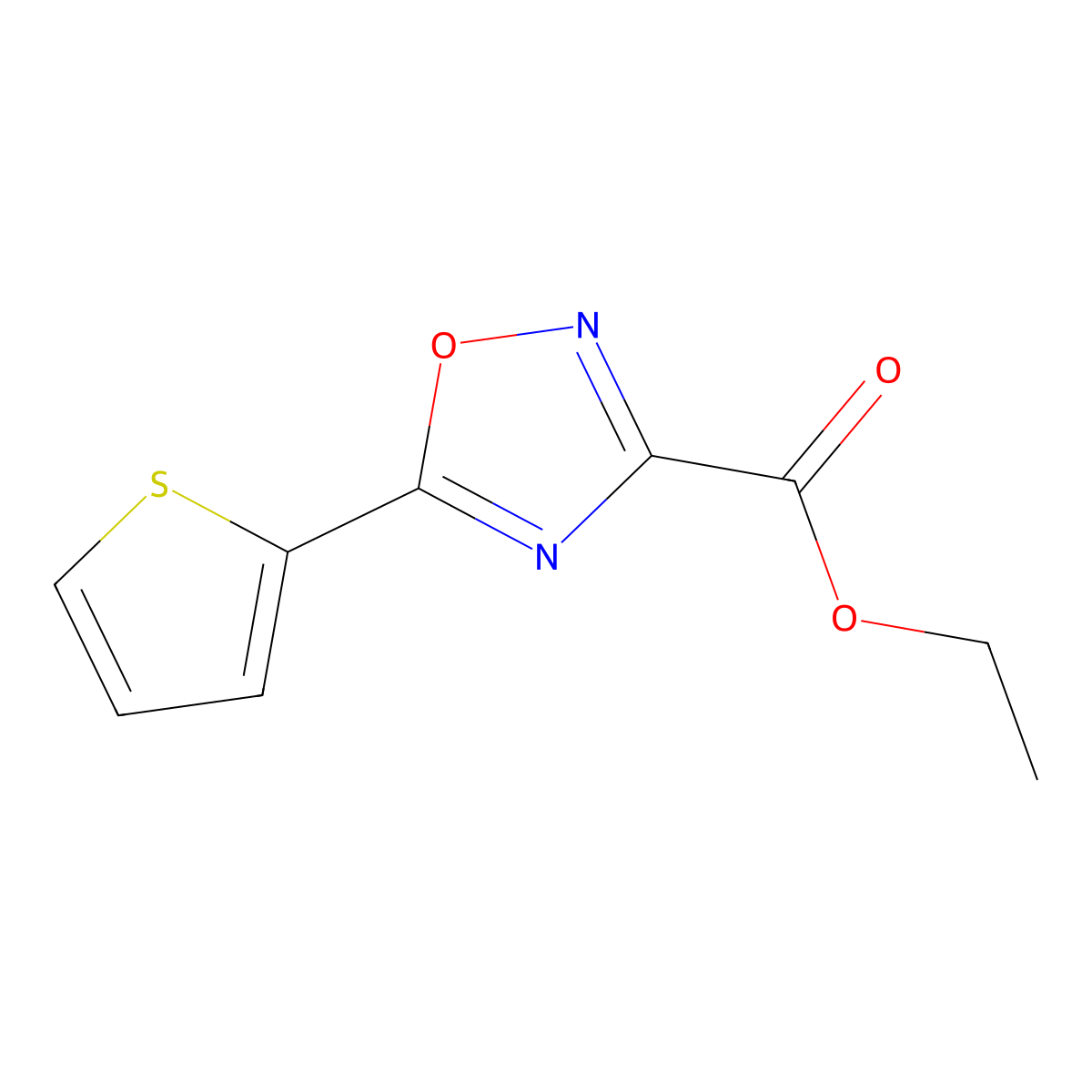 Ethyl 5-thiophen-2-yl-[1,2,4]oxadiazole-3-carboxylate molecular structure, CAS 40019-37-2