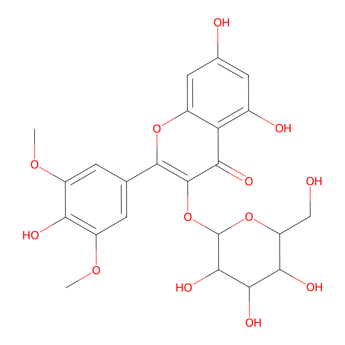 5,7-Dihydroxy-2-(4-Hydroxy-3,5-Dimethoxyphenyl)-3-((2S,3R,4S,5S,6R)-3,4,5-Trihydroxy-6-(Hydroxymethyl)Oxan-2-Yl)Oxychromen-4-One molecular structure, CAS 40039-49-4