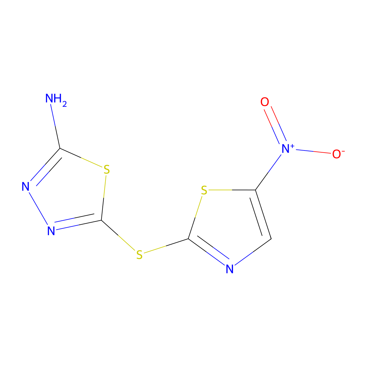 5-((5-Nitro-1,3-thiazol-2-yl)sulfanyl)-1,3,4-thiadiazol-2-amine molecular structure, CAS 40045-50-9