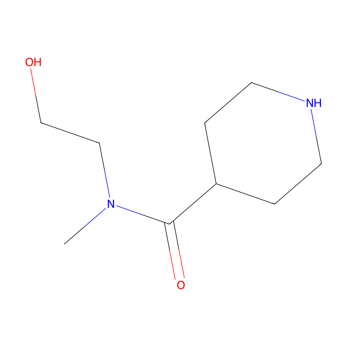 N-(2-Hydroxyethyl)-N-methyl-4-piperidinecarboxamide molecular structure, CAS 40051-35-2