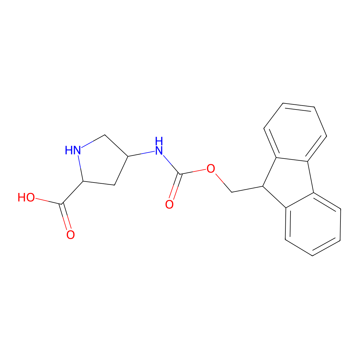 (2S,4S)-4-((((9H-fluoren-9-yl)methoxy)carbonyl)amino)pyrrolidine-2-carboxylic acid molecular structure, CAS 400653-49-8