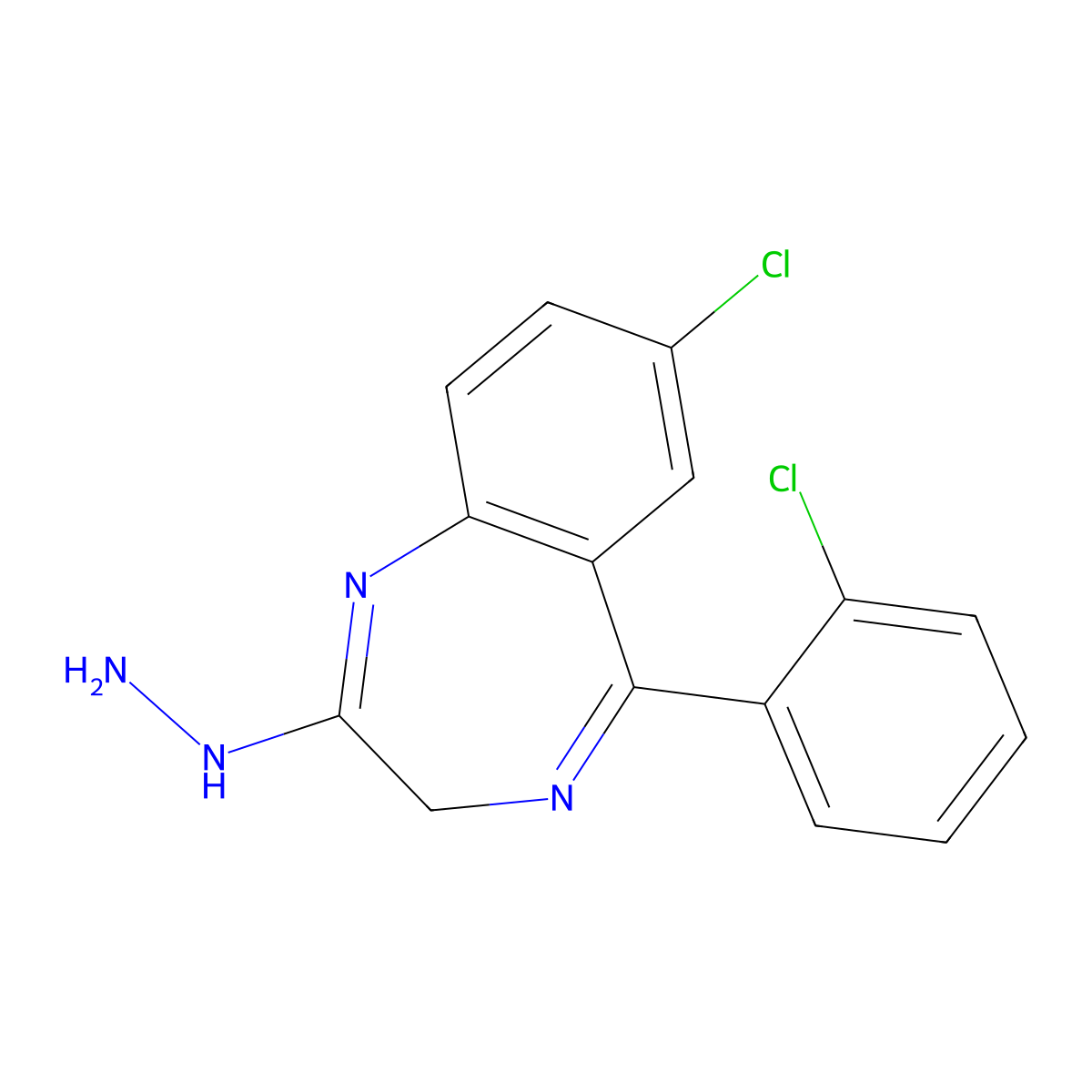 7-Chloro-5-(2-chlorophenyl)-2-hydrazinyl-3H-1,4-benzodiazepine molecular structure, CAS 40070-48-2