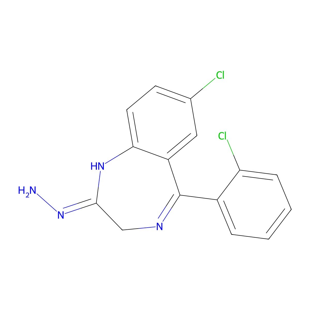 7-Chloro-5-(2-chlorophenyl)-2-hydrazinyl-3H-1,4-benzodiazepine molecular structure, CAS 40070-48-2