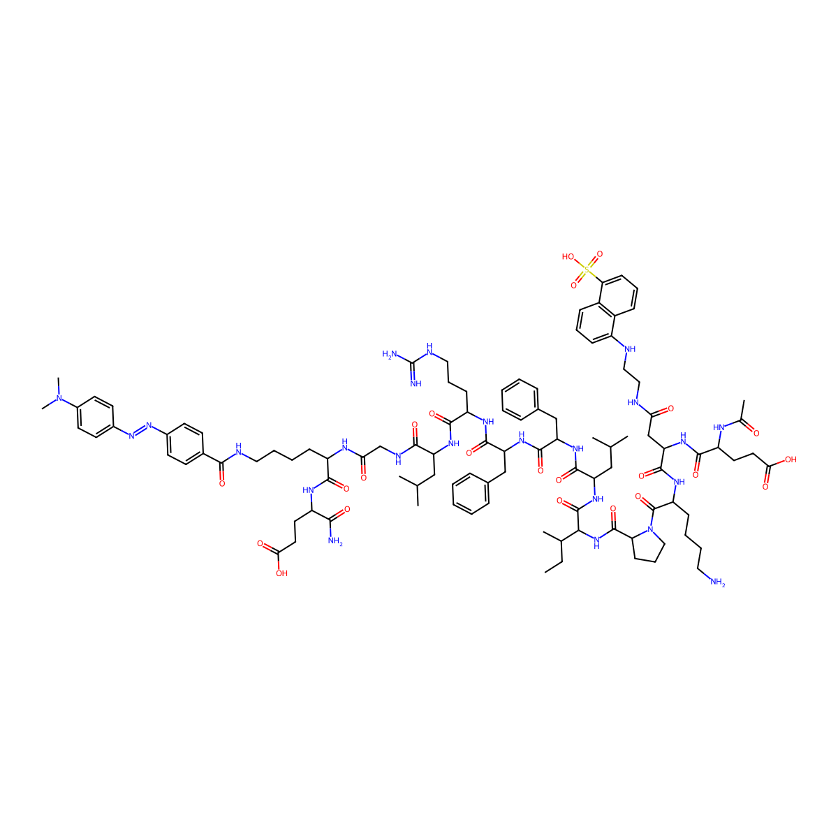 Ac-Glu-Asp(EDANS)-Lys-Pro-Ile-Leu-Phe-Phe-Arg-Leu-Gly-Lys(DABCYL)-Glu-NH2 molecular structure, CAS 400716-78-1