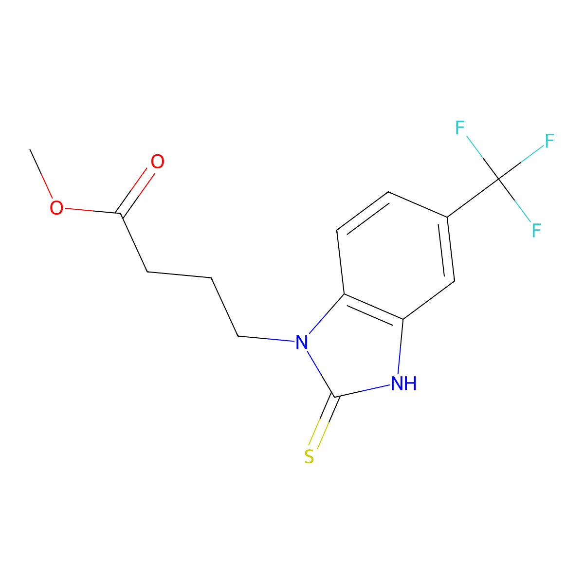 methyl 4-[2-sulfanyl-5-(trifluoromethyl)-1H-1,3-benzimidazol-1-yl]butanoate molecular structure, CAS 400736-31-4