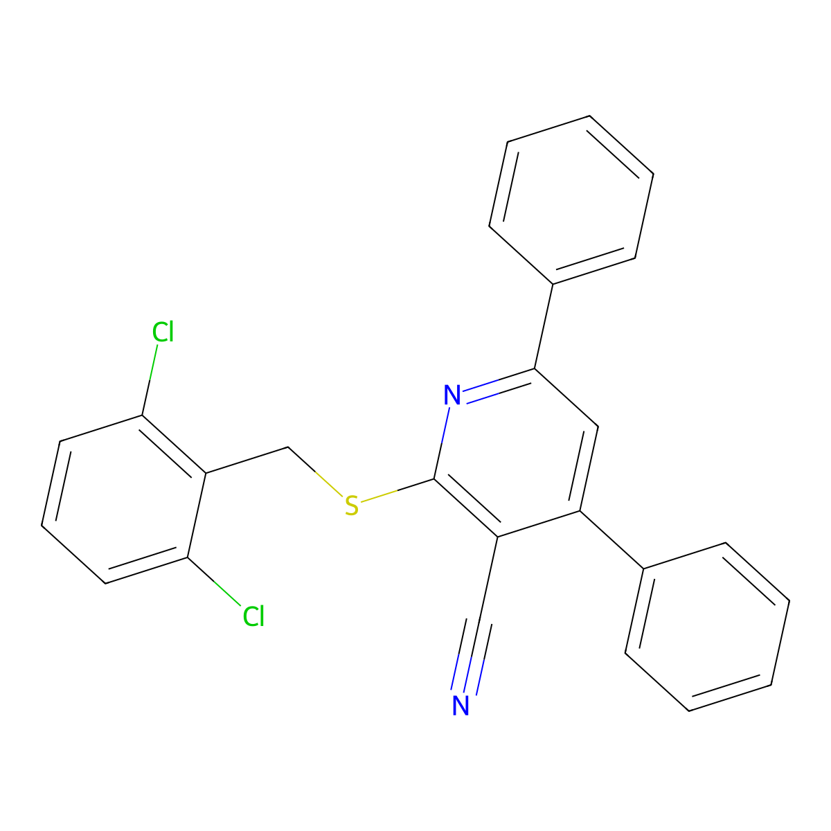 2-((2,6-Dichlorobenzyl)thio)-4,6-diphenylnicotinonitrile molecular structure, CAS 400738-16-1