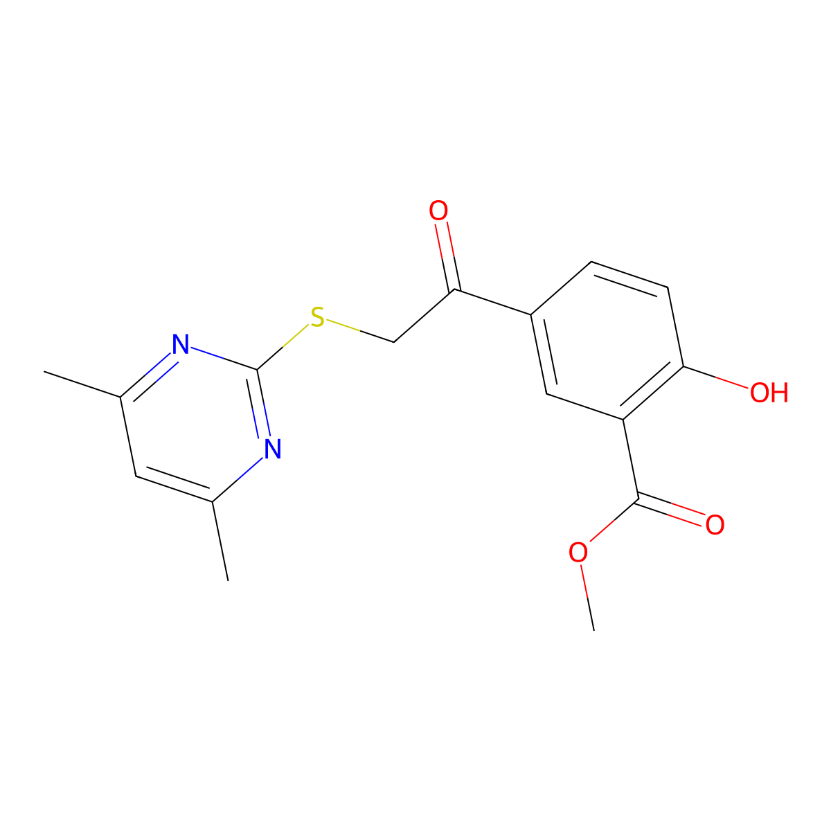Methyl 5-[2-(4,6-dimethylpyrimidin-2-ylthio)acetyl]-2-hydroxybenzoate molecular structure, CAS 400740-13-8