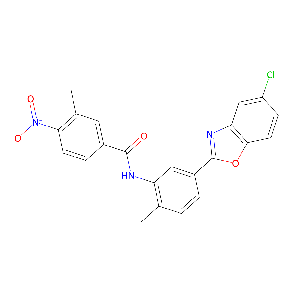 N-(5-(5-Chlorobenzo[d]oxazol-2-yl)-2-methylphenyl)-3-methyl-4-nitrobenzamide molecular structure, CAS 400740-94-5