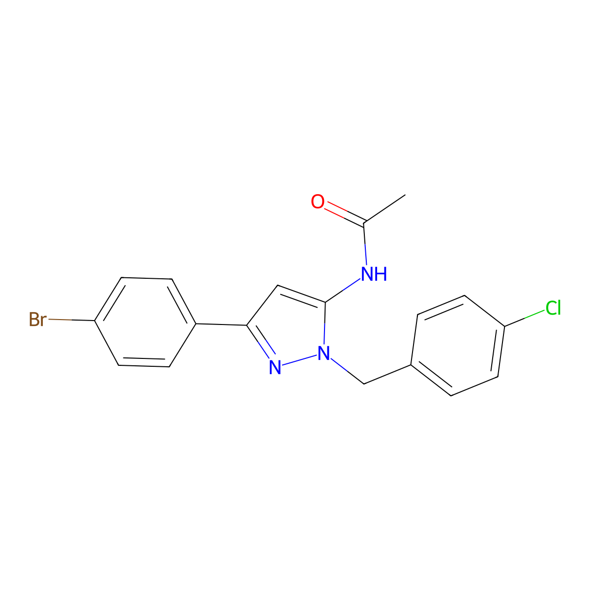 N-[3-(4-bromophenyl)-1-(4-chlorobenzyl)-1H-pyrazol-5-yl]acetamide molecular structure, CAS 400744-19-6