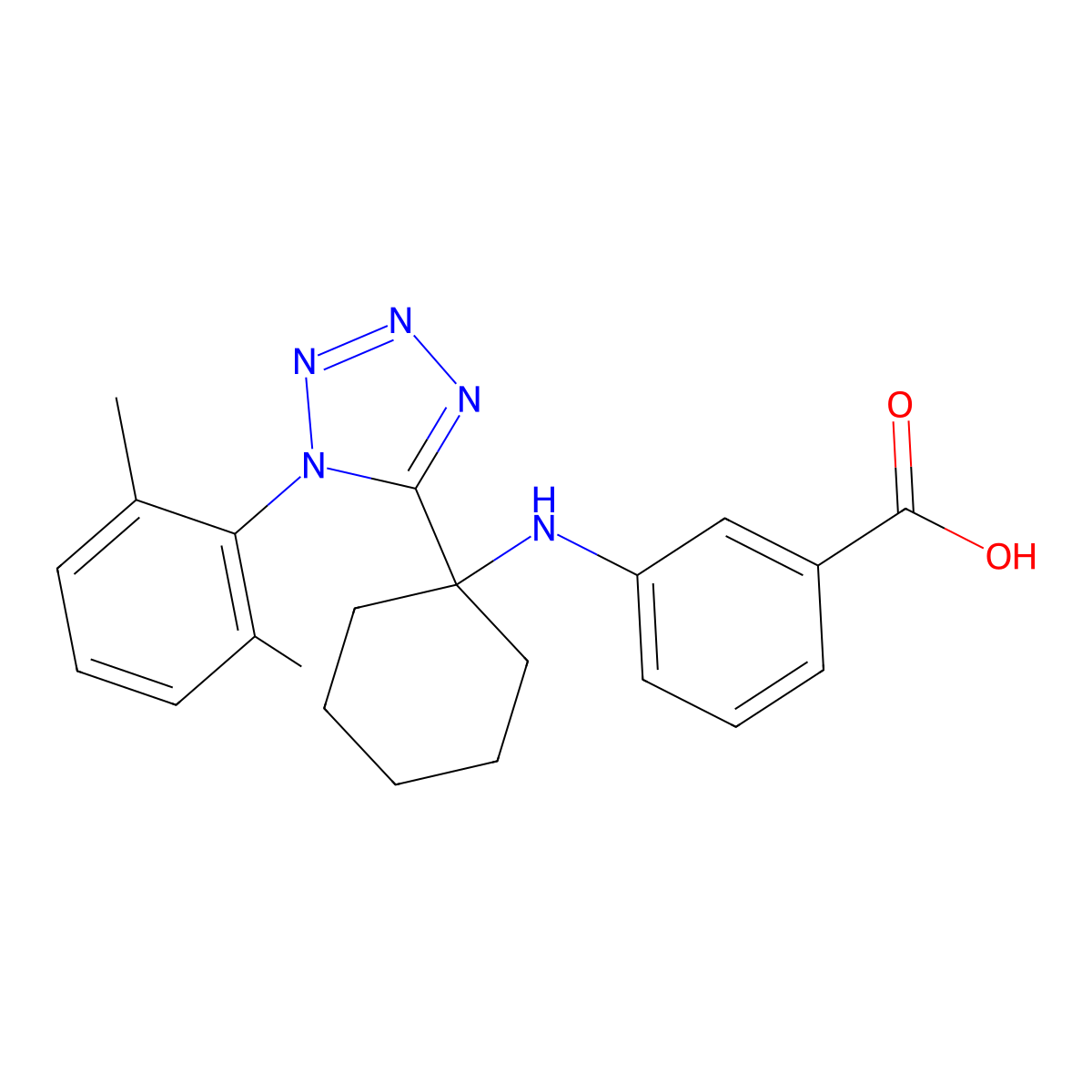 3-({1-[1-(2,6-dimethylphenyl)-1H-tetrazol-5-yl]cyclohexyl}amino)benzoic acid molecular structure, CAS 400745-55-3