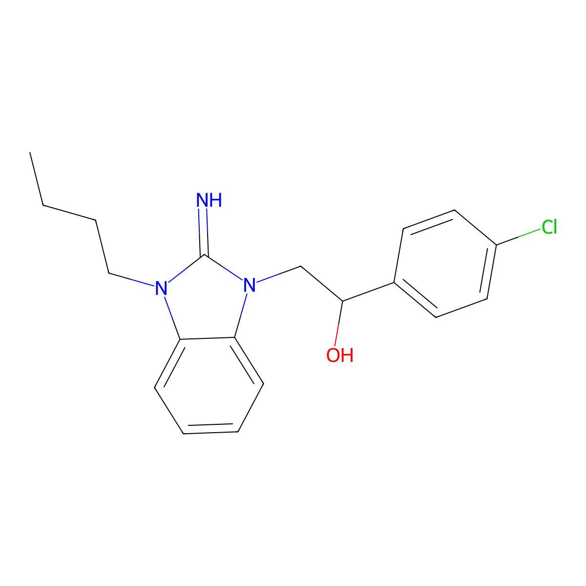 2-(3-Butyl-2-iminobenzimidazol-1-yl)-1-(4-chlorophenyl)ethanol molecular structure, CAS 400745-73-5
