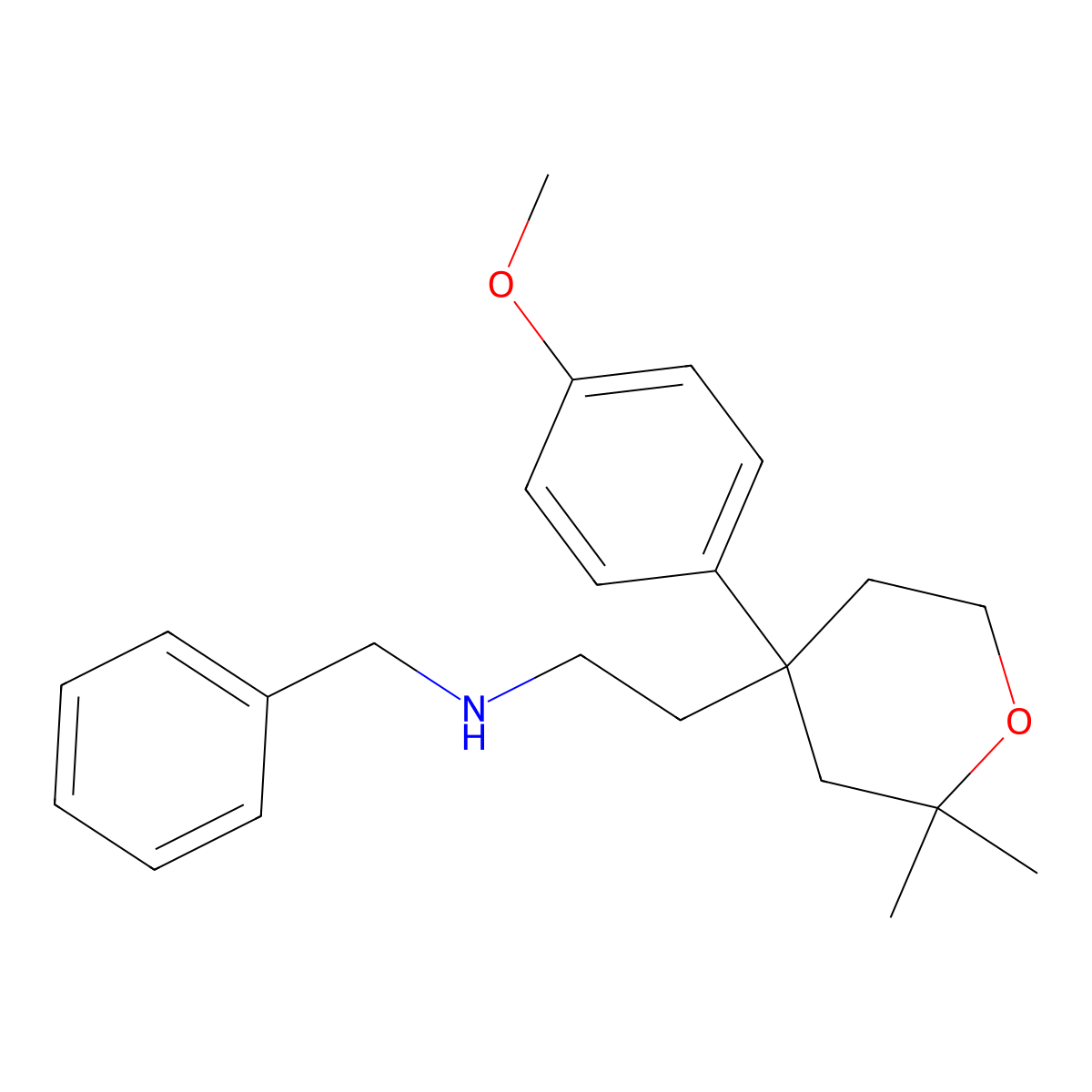 N-Benzyl-2-[4-(4-methoxyphenyl)-2,2-dimethyloxan-4-yl]ethanamine molecular structure, CAS 400748-71-2