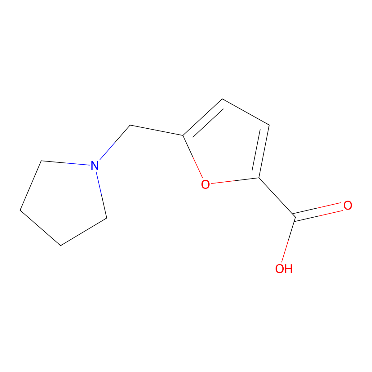 5-(Pyrrolidin-1-ylmethyl)furan-2-carboxylic acid molecular structure, CAS 400750-49-4