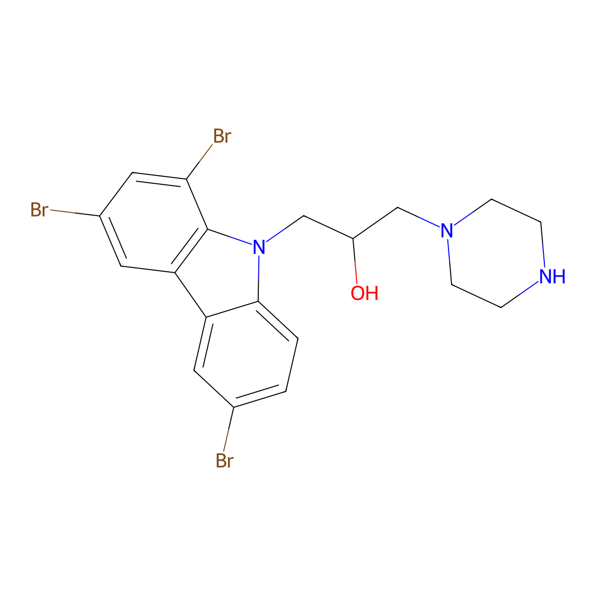 1,3,6-Tribromo-I+/--(1-piperazinylmethyl)-9H-carbazole-9-ethanol molecular structure, CAS 400751-72-6
