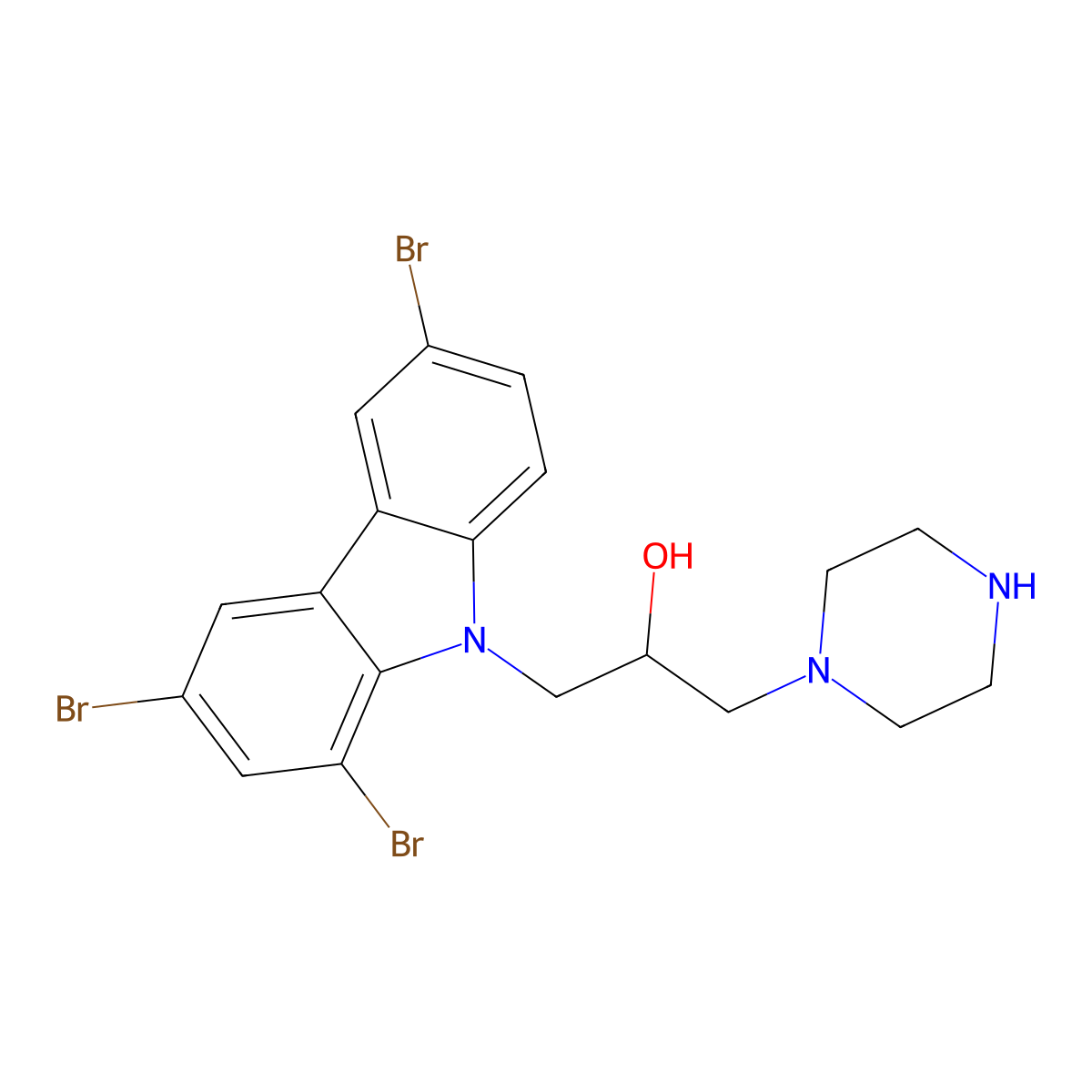 1,3,6-Tribromo-I+/--(1-piperazinylmethyl)-9H-carbazole-9-ethanol molecular structure, CAS 400751-72-6