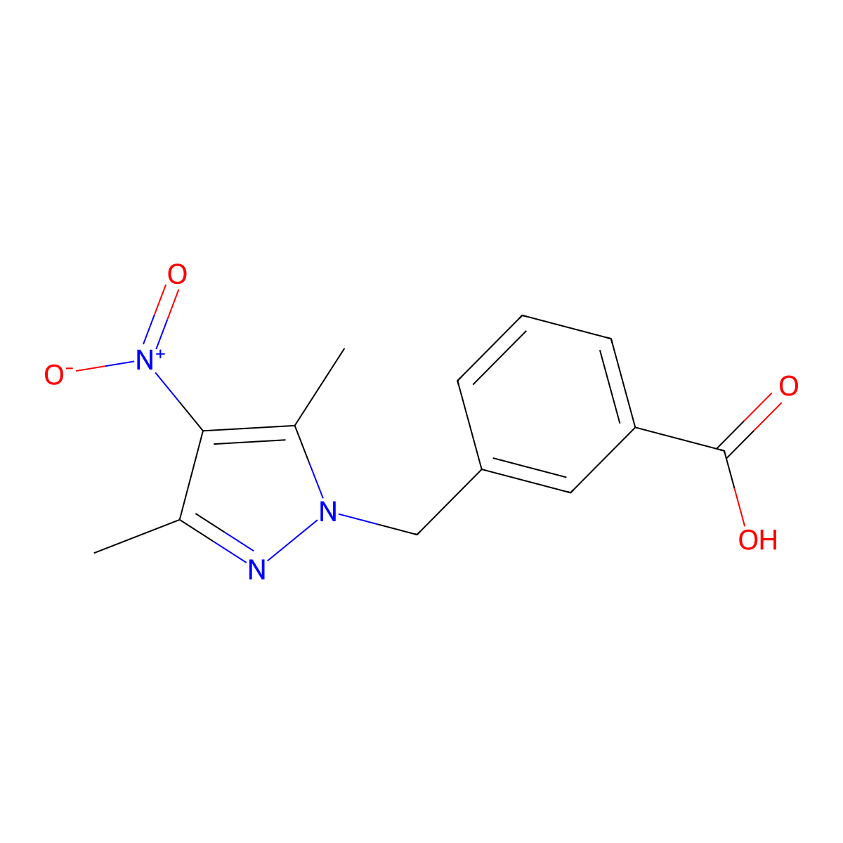 3-(3,5-Dimethyl-4-nitro-pyrazol-1-ylmethyl)-benzoic acid molecular structure, CAS 400752-48-9