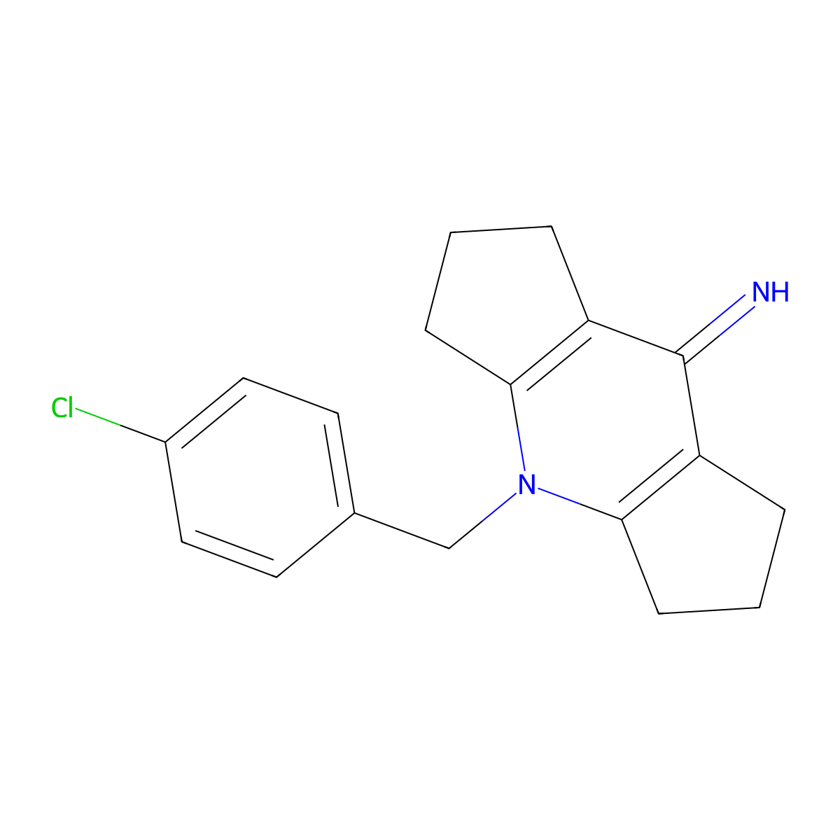 4-(4-chlorobenzyl)-2,3,4,5,6,7-hexahydrodicyclopenta[b,e]pyridin-8(1H)-imine molecular structure, CAS 400753-50-6