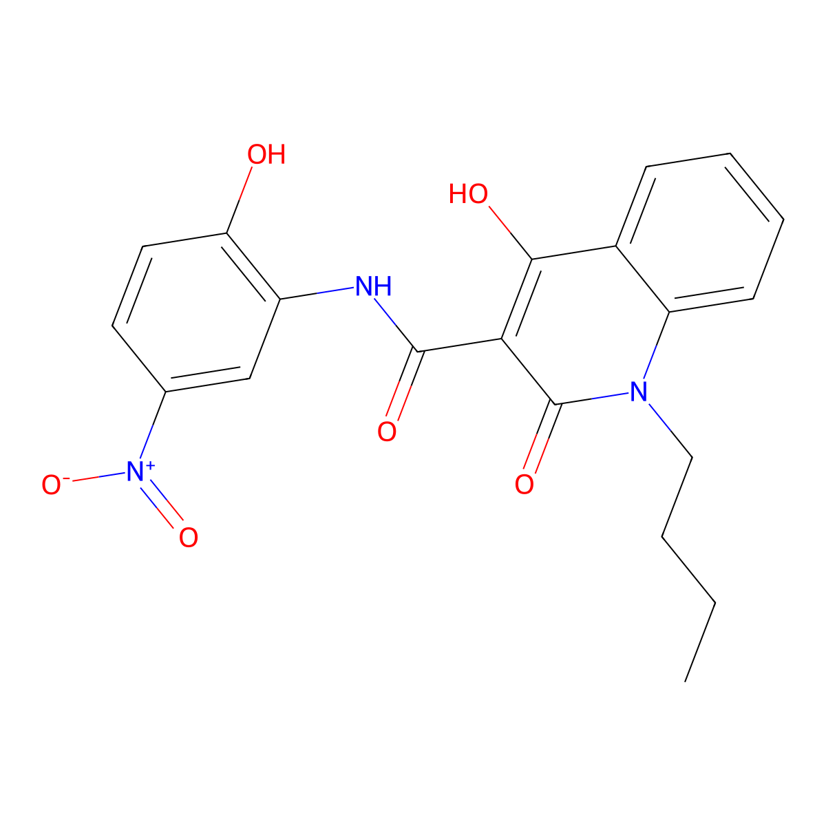 1-butyl-4-hydroxy-N-(2-hydroxy-5-nitrophenyl)-2-oxo-1,2-dihydroquinoline-3-carboxamide molecular structure, CAS 400753-62-0