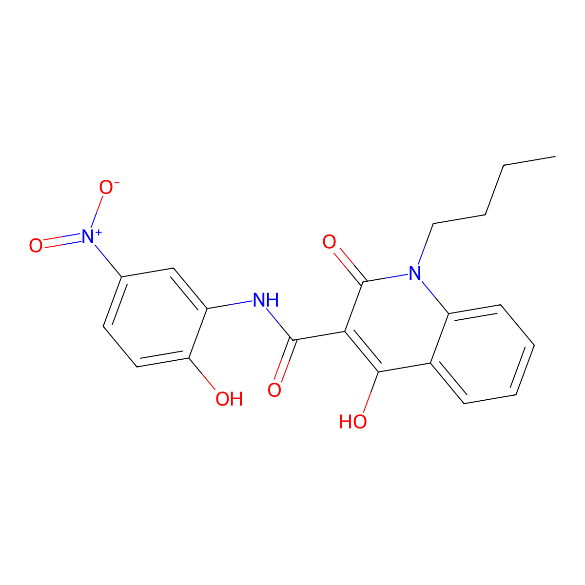 1-butyl-4-hydroxy-N-(2-hydroxy-5-nitrophenyl)-2-oxo-1,2-dihydroquinoline-3-carboxamide molecular structure, CAS 400753-62-0