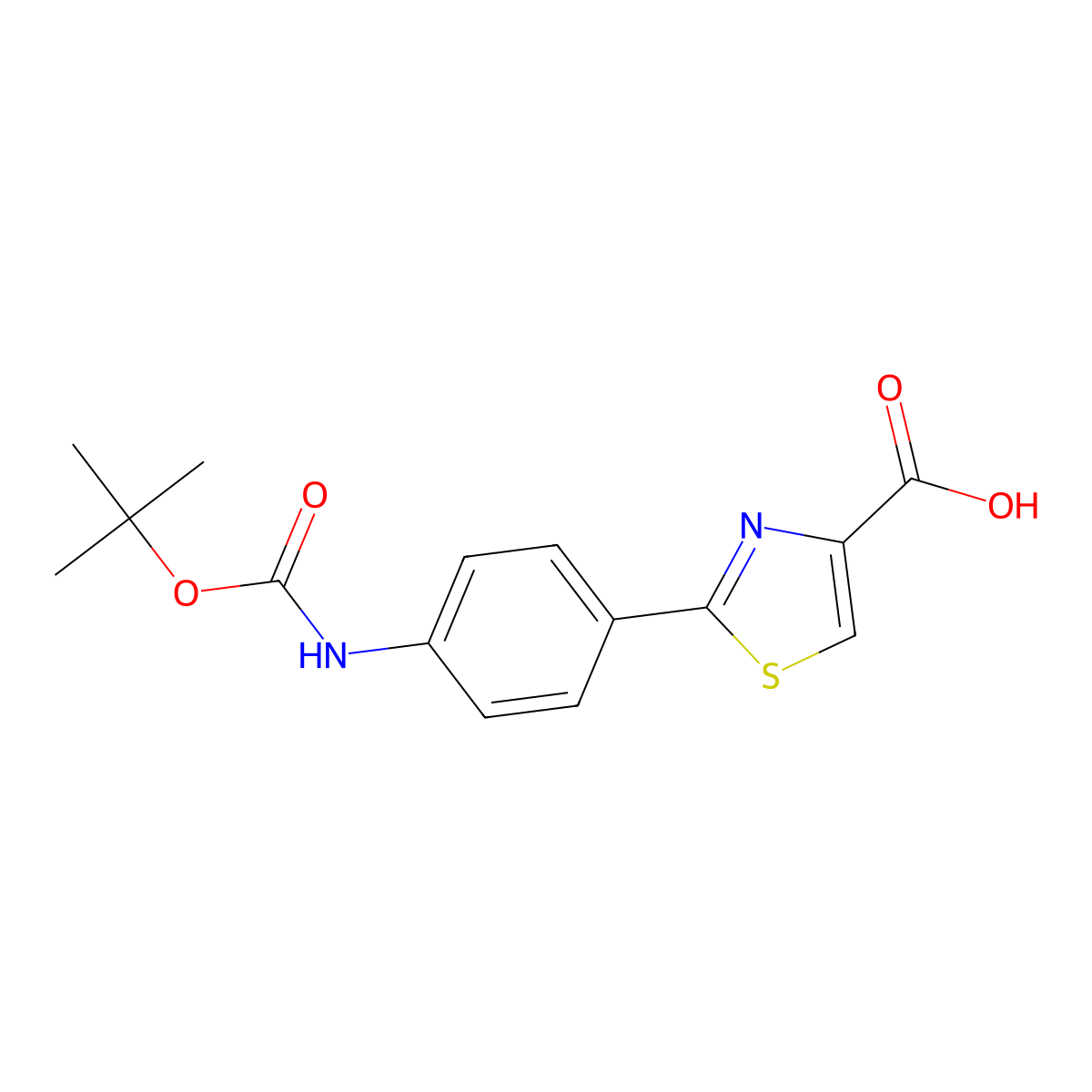 2-(4-tert-Butyloxycarbonylaminophenyl)thiazole-4-carboxylic acid molecular structure, CAS 400776-12-7