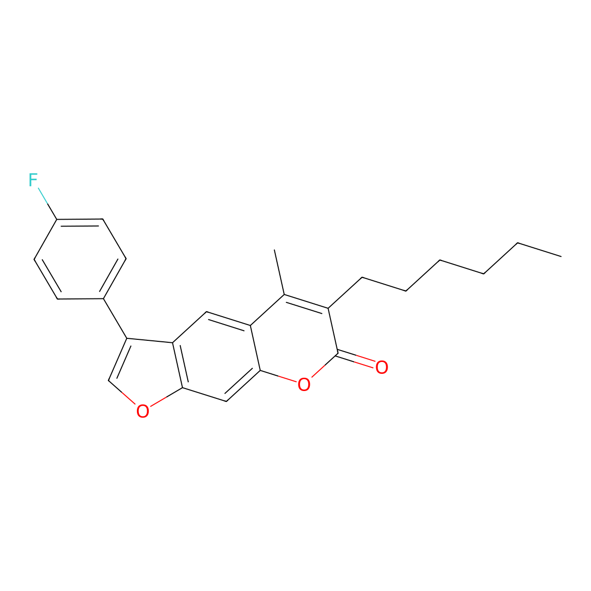 3-(4-fluorophenyl)-6-hexyl-5-methyl-7H-furo[3,2-g]chromen-7-one molecular structure, CAS 400782-99-2