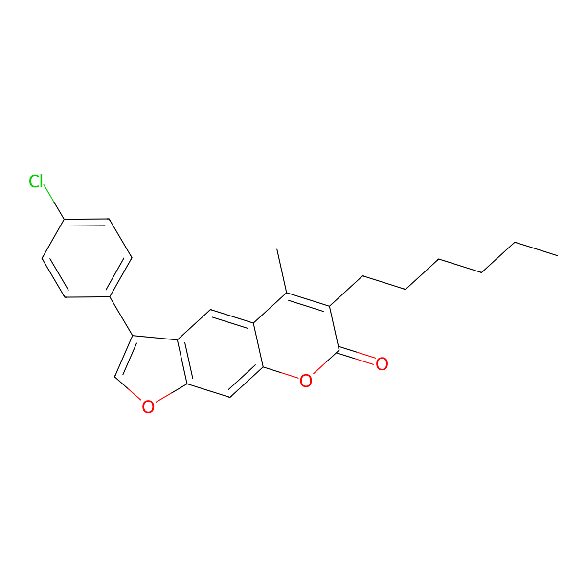 3-(4-chlorophenyl)-6-hexyl-5-methyl-7H-furo[3,2-g]chromen-7-one molecular structure, CAS 400786-15-4