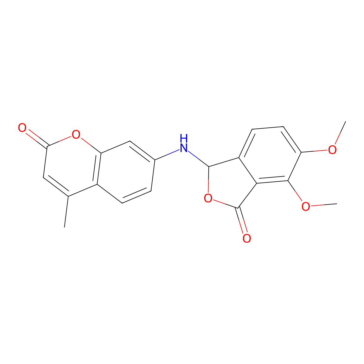 7-((4,5-dimethoxy-3-oxo-1,3-dihydroisobenzofuran-1-yl)amino)-4-methyl-2H-chromen-2-one molecular structure, CAS 400786-21-2