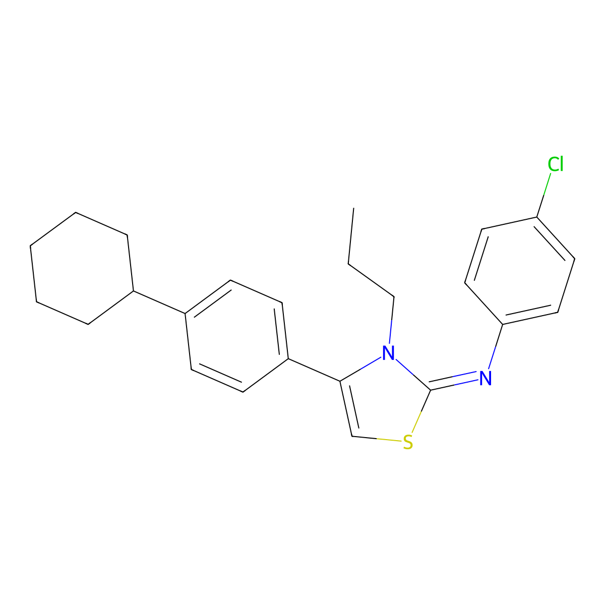 N-(4-chlorophenyl)-N-(4-(4-cyclohexylphenyl)-3-propyl-1,3-thiazol-2(3H)-ylidene)amine molecular structure, CAS 400823-18-9
