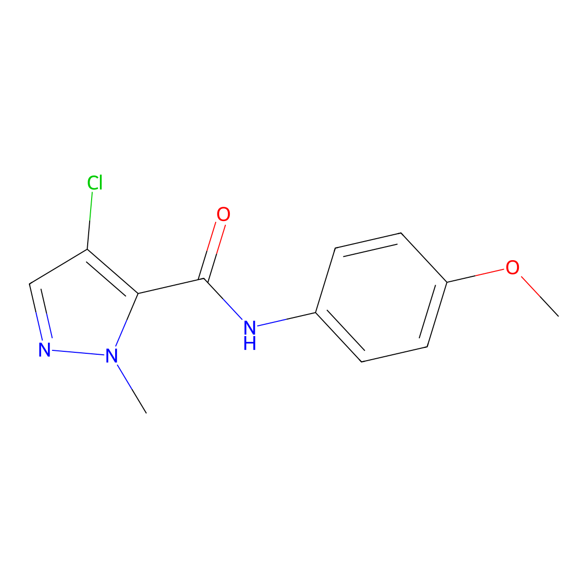 4-chloro-N-(4-methoxyphenyl)-2-methylpyrazole-3-carboxamide molecular structure, CAS 400834-27-7