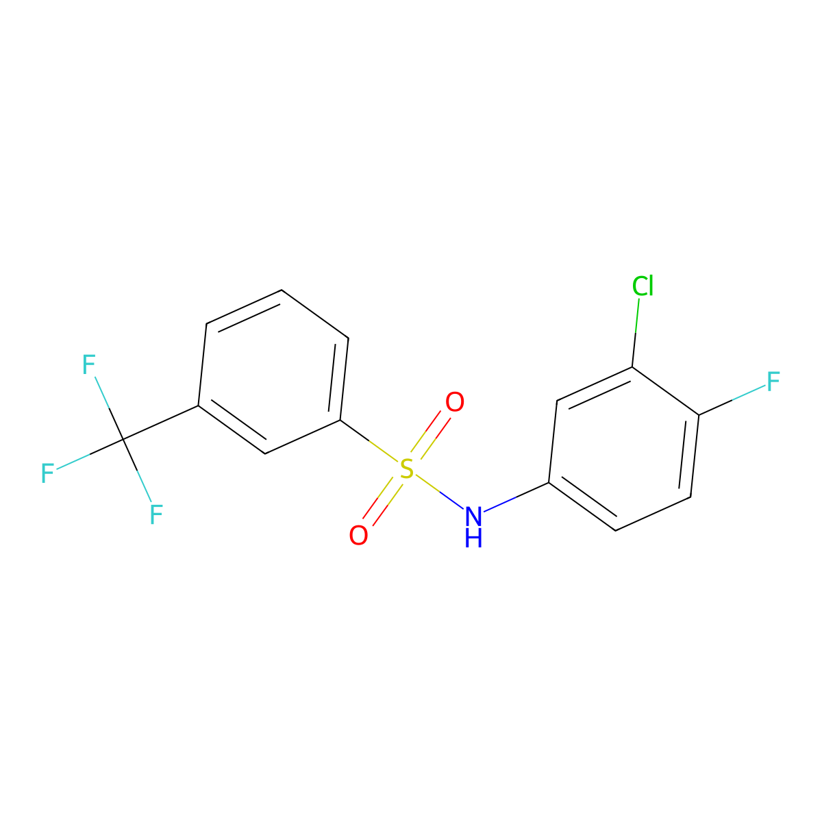 N-(3-chloro-4-fluorophenyl)-3-(trifluoromethyl)benzenesulfonamide molecular structure, CAS 400840-73-5