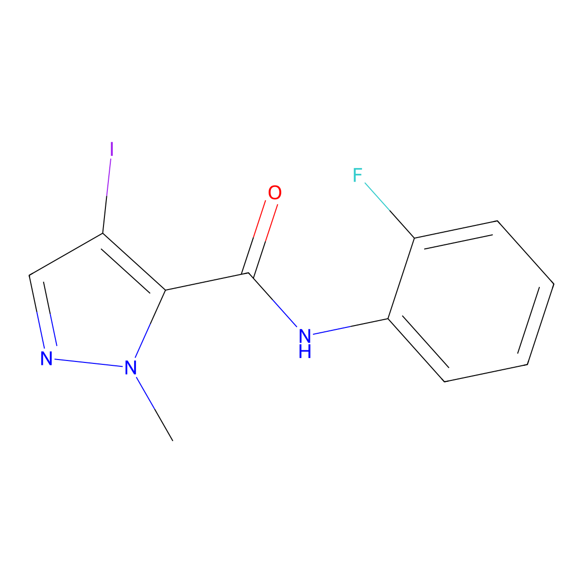 N-(2-fluorophenyl)-4-iodo-1-methyl-1H-pyrazole-5-carboxamide molecular structure, CAS 400842-86-6