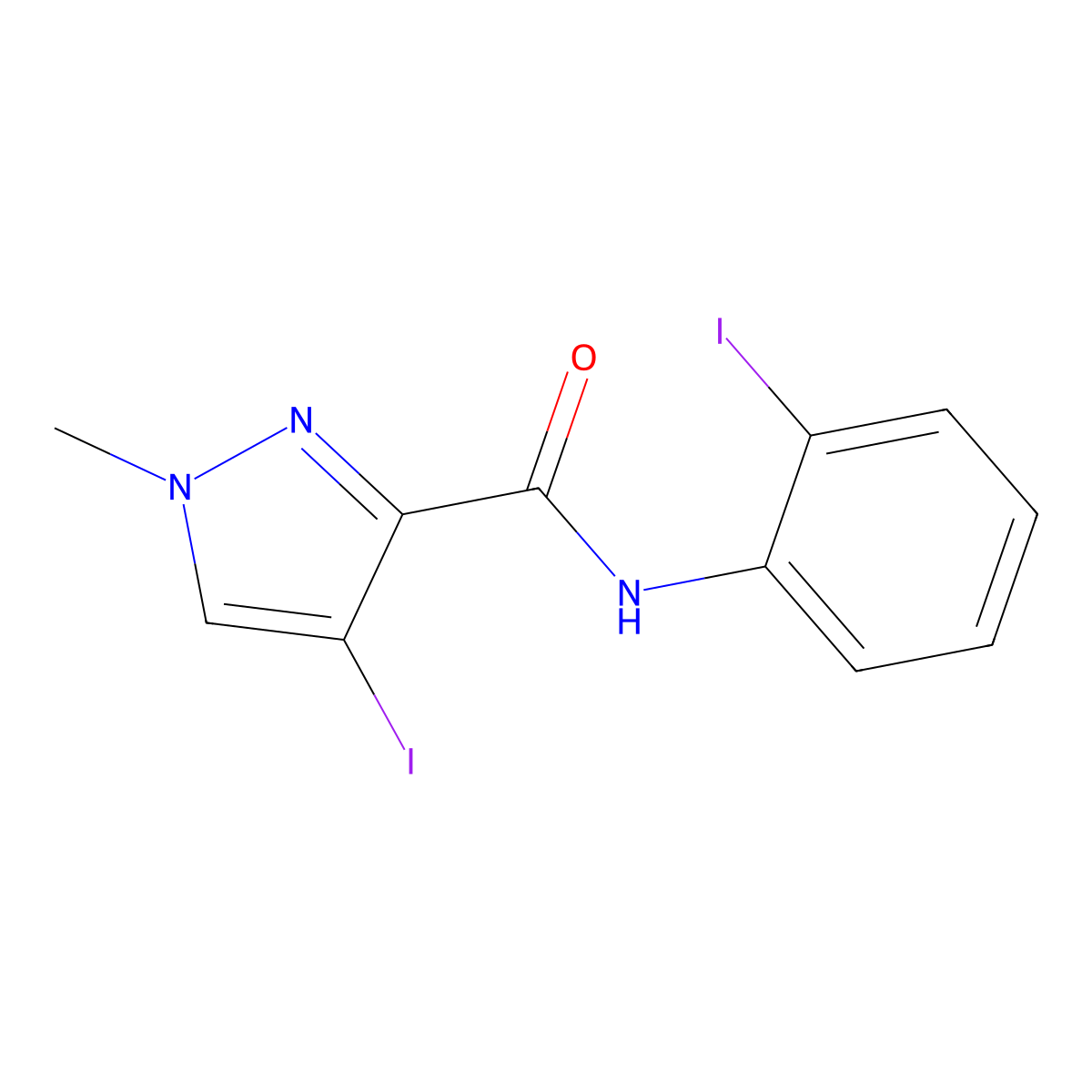 4-iodo-N-(2-iodophenyl)-1-methylpyrazole-3-carboxamide molecular structure, CAS 400843-33-6