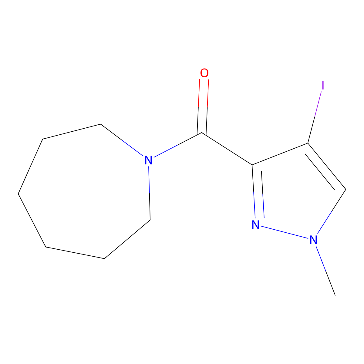 Azepan-1-yl-(4-iodo-1-methylpyrazol-3-yl)methanone molecular structure, CAS 400843-36-9