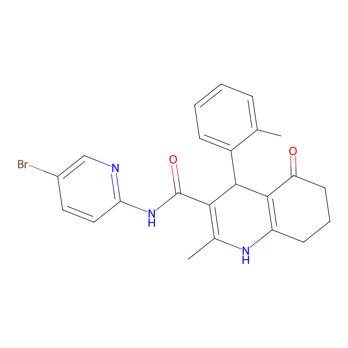 N-(5-bromopyridin-2-yl)-2-methyl-4-(2-methylphenyl)-5-oxo-1,4,5,6,7,8-hexahydroquinoline-3-carboxamide molecular structure, CAS 400845-60-5