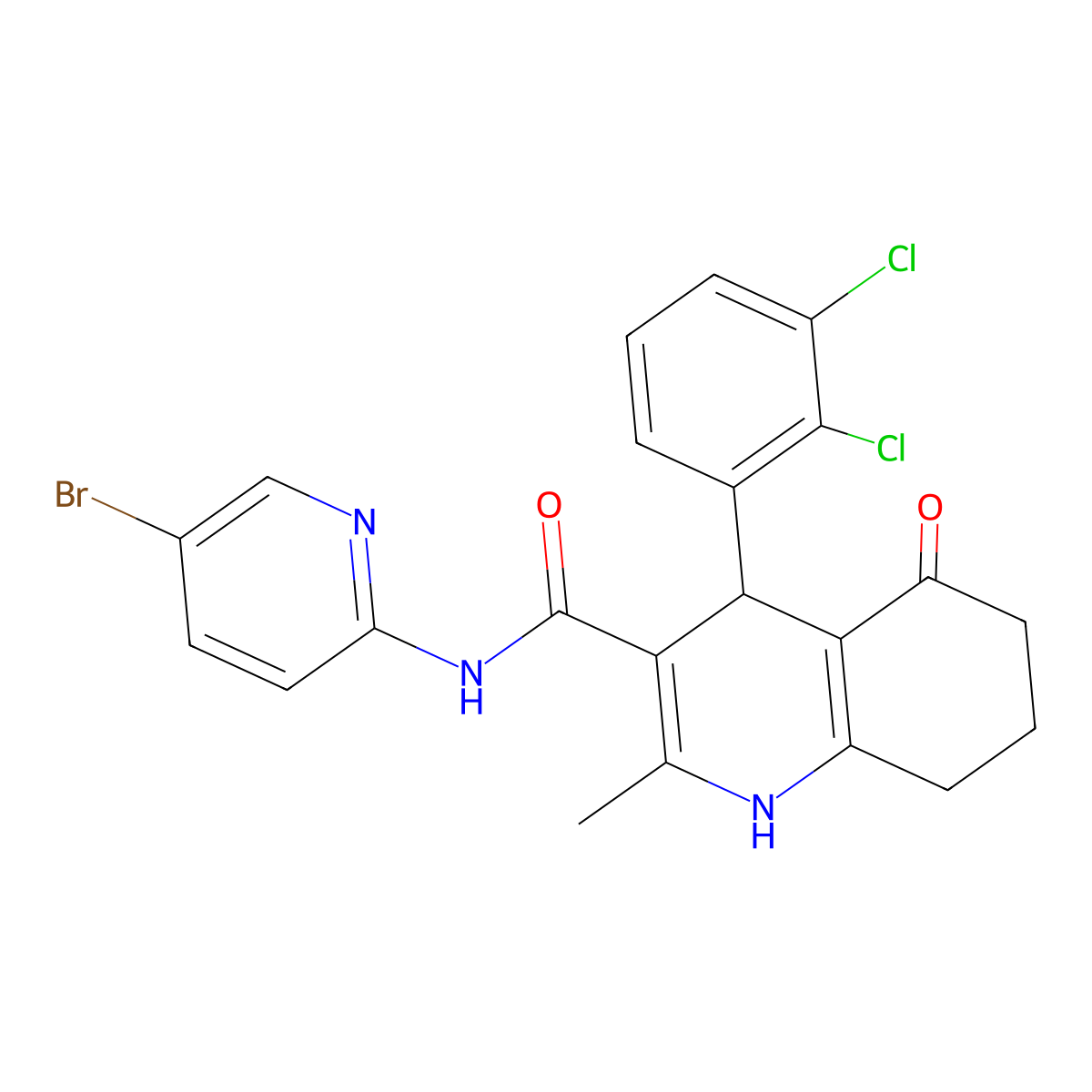N-(5-bromopyridin-2-yl)-4-(2,3-dichlorophenyl)-2-methyl-5-oxo-1,4,5,6,7,8-hexahydroquinoline-3-carboxamide molecular structure, CAS 400845-67-2