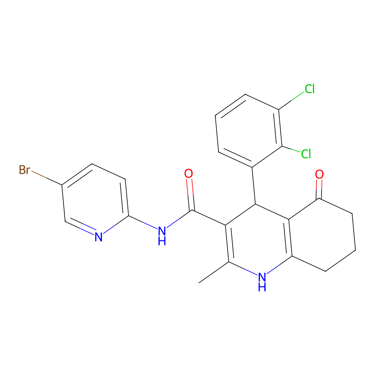 N-(5-bromopyridin-2-yl)-4-(2,3-dichlorophenyl)-2-methyl-5-oxo-1,4,5,6,7,8-hexahydroquinoline-3-carboxamide molecular structure, CAS 400845-67-2