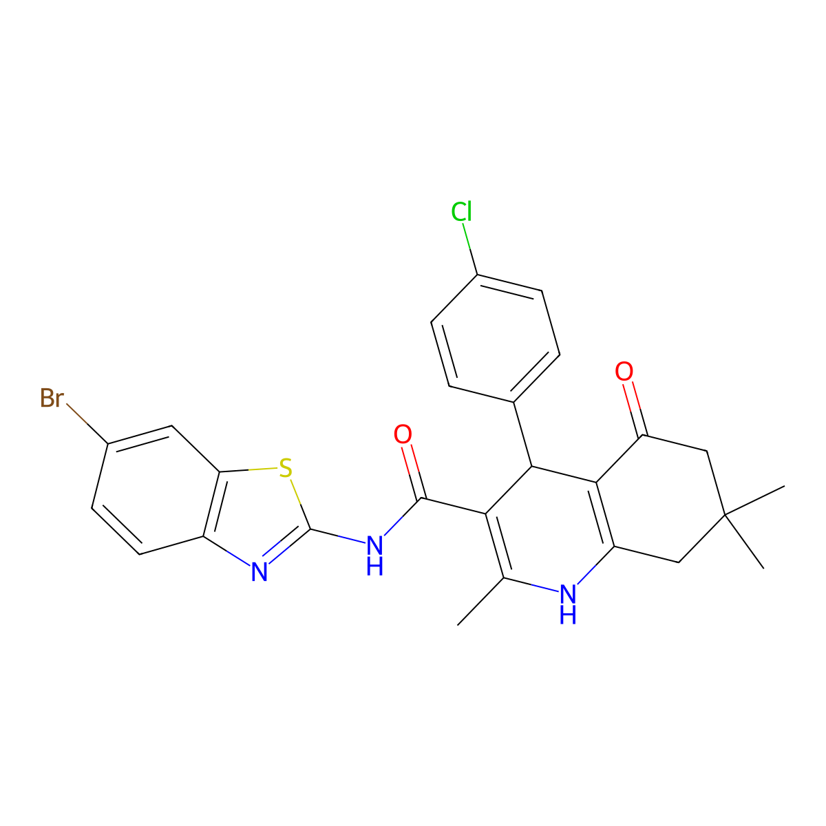 N-(6-bromo-1,3-benzothiazol-2-yl)-4-(4-chlorophenyl)-2,7,7-trimethyl-5-oxo-1,4,5,6,7,8-hexahydro-3-quinolinecarboxamide molecular structure, CAS 400845-89-8