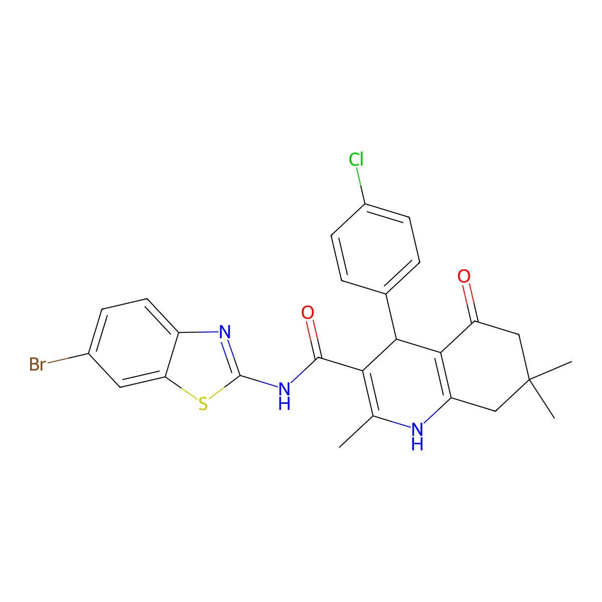 N-(6-bromo-1,3-benzothiazol-2-yl)-4-(4-chlorophenyl)-2,7,7-trimethyl-5-oxo-1,4,5,6,7,8-hexahydro-3-quinolinecarboxamide molecular structure, CAS 400845-89-8