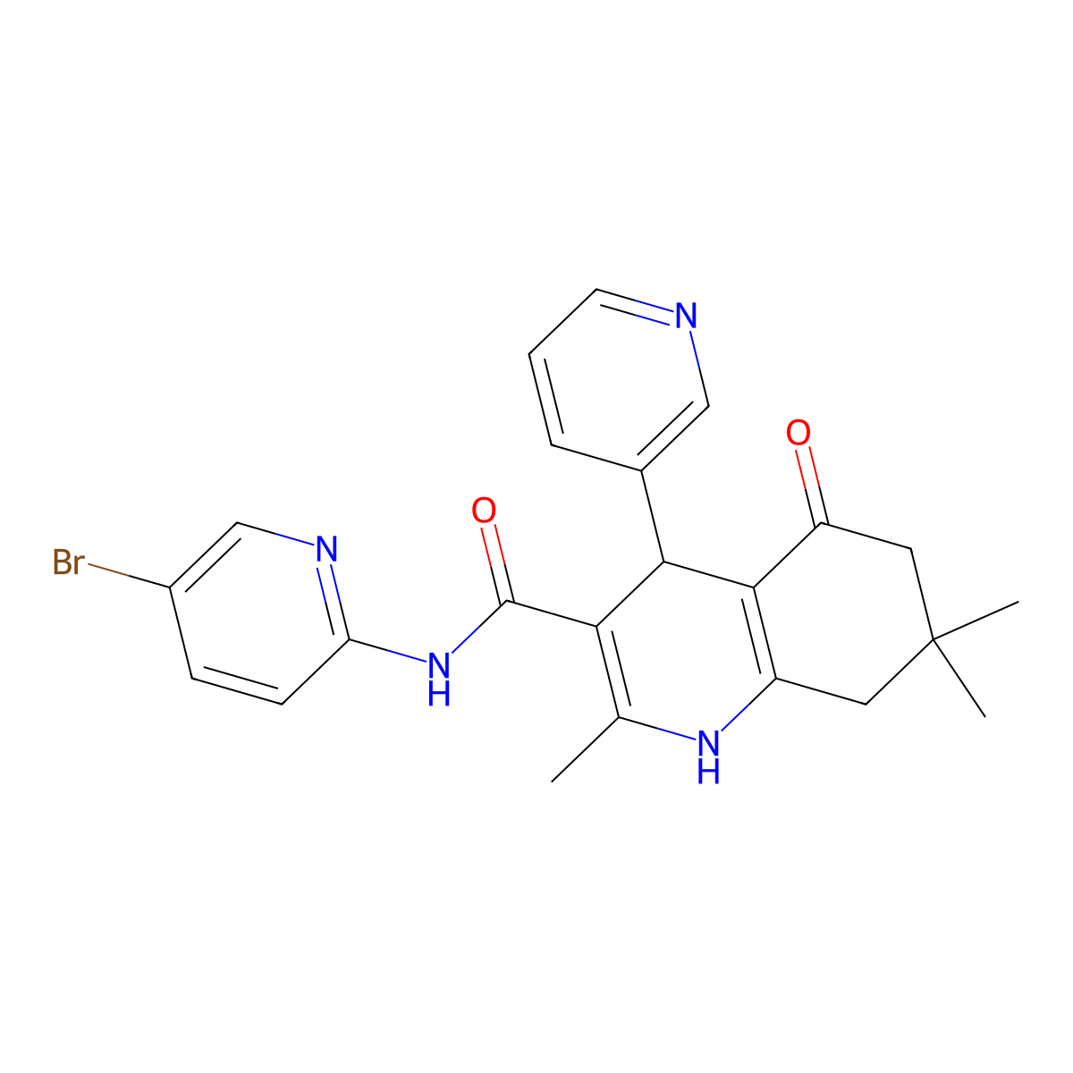 N-(5-bromopyridin-2-yl)-2,7,7-trimethyl-5-oxo-4-pyridin-3-yl-1,4,6,8-tetrahydroquinoline-3-carboxamide molecular structure, CAS 400847-26-9