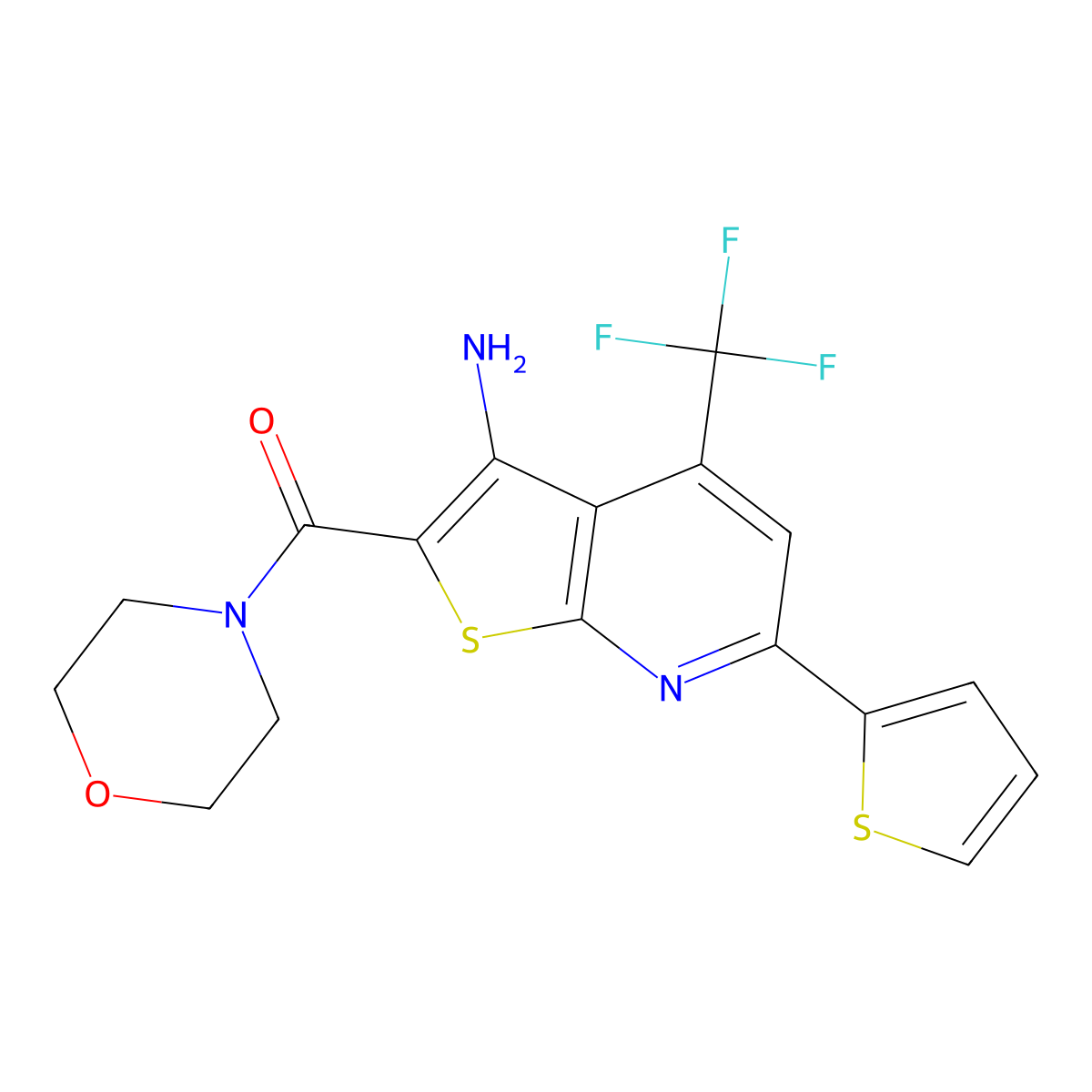 2-(4-Morpholinylcarbonyl)-6-(2-thienyl)-4-(trifluoromethyl)thieno[2,3-B]pyridin-3-ylamine molecular structure, CAS 400863-57-2
