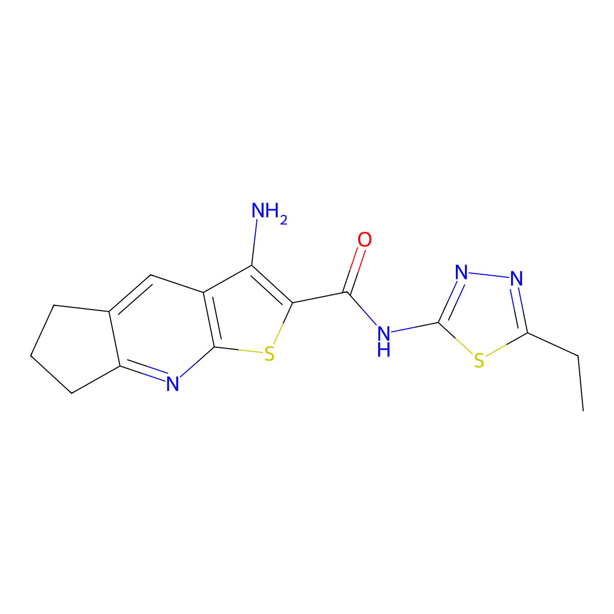 3-Amino-N-(5-ethyl-1,3,4-thiadiazol-2-YL)-6,7-dihydro-5H-cyclopenta[B]thieno[3,2-E]pyridine-2-carboxamide molecular structure, CAS 400863-62-9